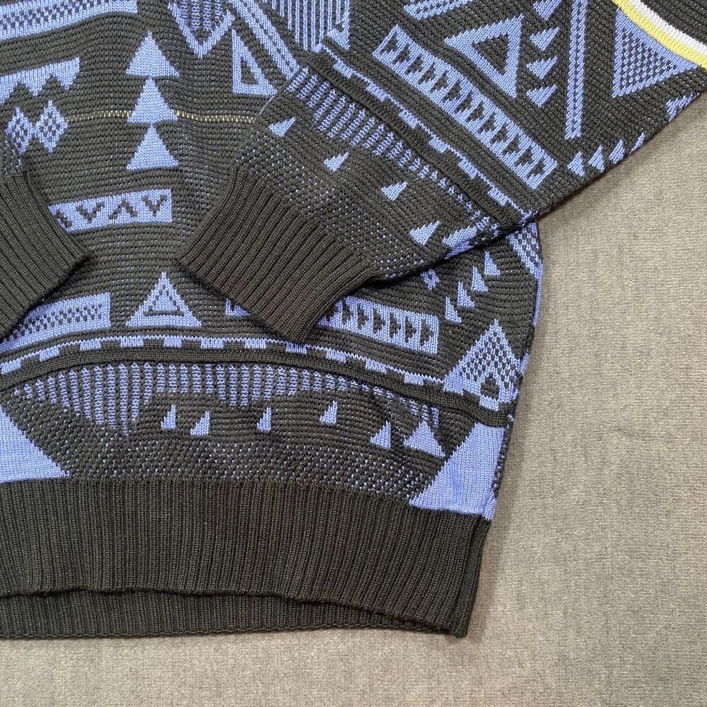 Vintage Descente Pullover Sweater Mens Medium Black & Blue Geometric Wool Blend - Picture 7 of 12